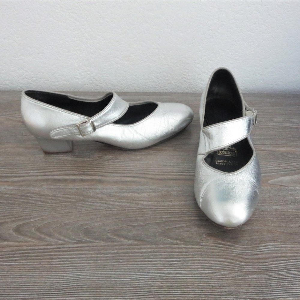 Silver Mary Jane Heels for Women - Classic Strap Pumps